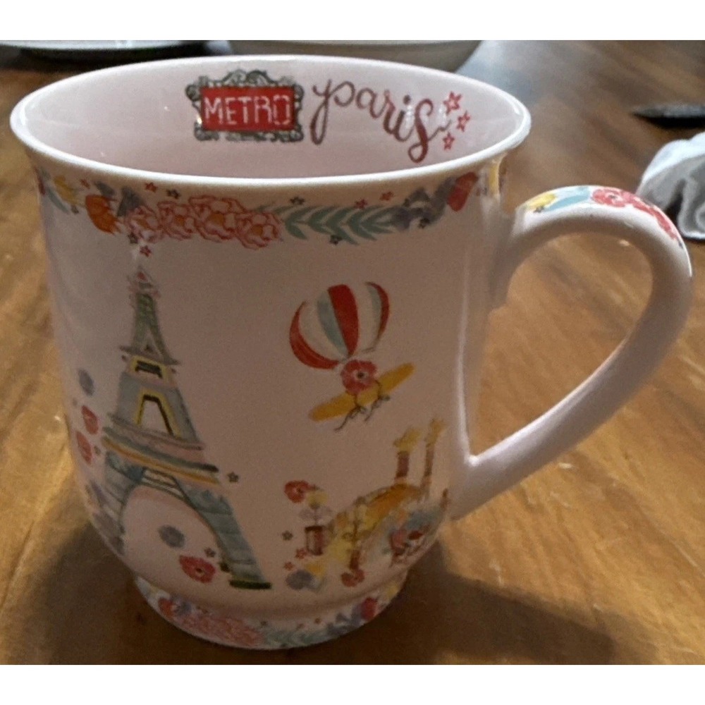 World Market Colorful Floral Pink Paris Museum Tower Cute Coffee Mug Cup